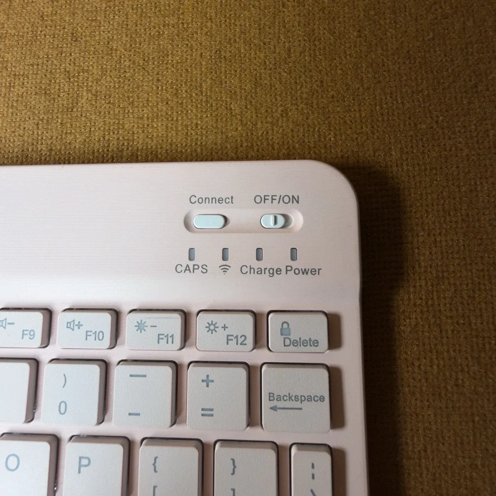 Mini KH030 Bluetooth Keyboard Pink White, Rechargeable, Portable, Scissor Switch